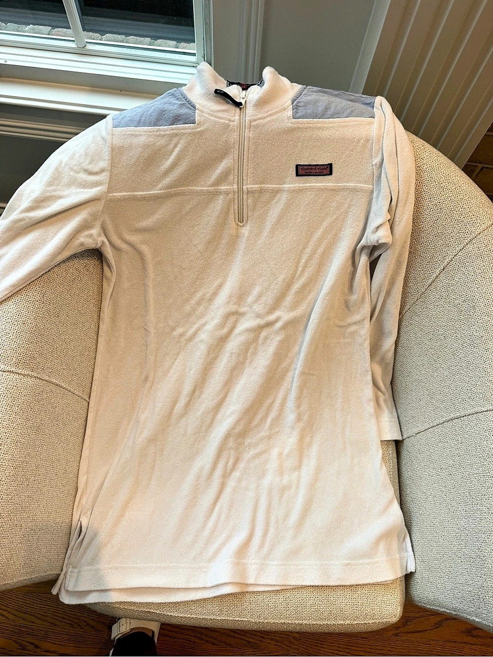 vineyard vines Surf Terry Beach Cover UpQuarter-Zip White and light blue denim S